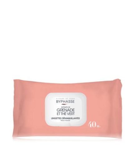 Byphasse Make Up Remover Wipes Pomegranate Extract And Green Tea Mature Skin 40U.